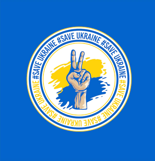 Free Vector | Save ukraine in hand peace gesture badge logo