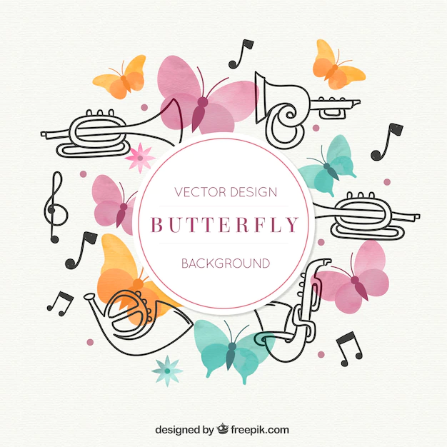 Free Vector | Saxophone, butterflies and music notes