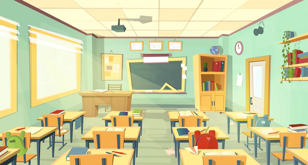 Free Vector | School classroom interior. university, educational concept, blackboard, table