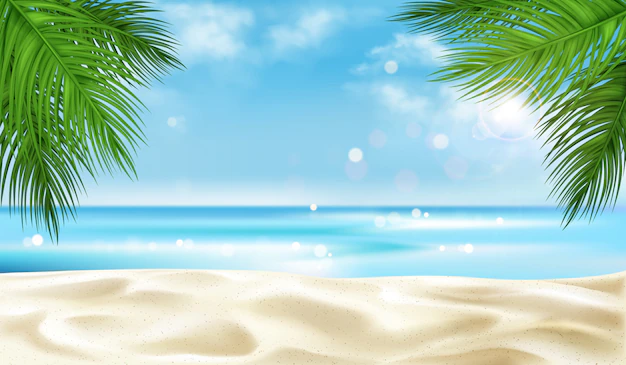 Free Vector | Sea beach with palm tree leaves background, summer