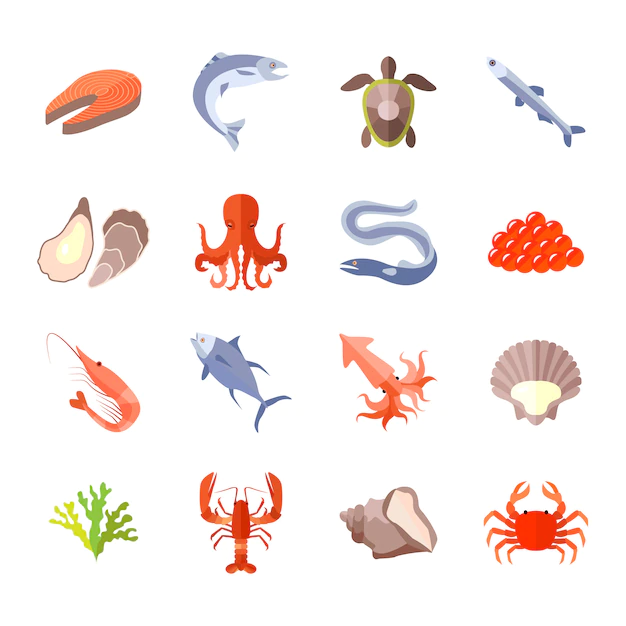 Free Vector | Sea food icon flat set