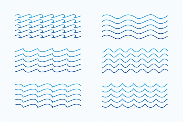 Free Vector | Sea waves patterns set in line styles