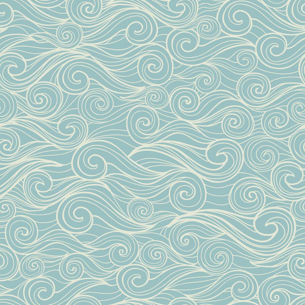 Free Vector | Sea waves vector seamless abstract hand-drawn pattern for wallpaper