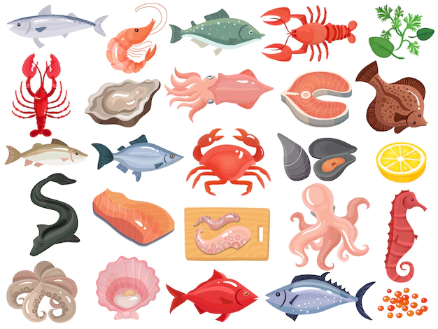 Free Vector | Seafood flat icons big set