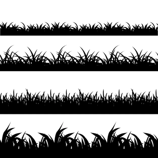 Free Vector | Seamless grass black silhouette vector set. landscape nature, plant and field monochrome illustration