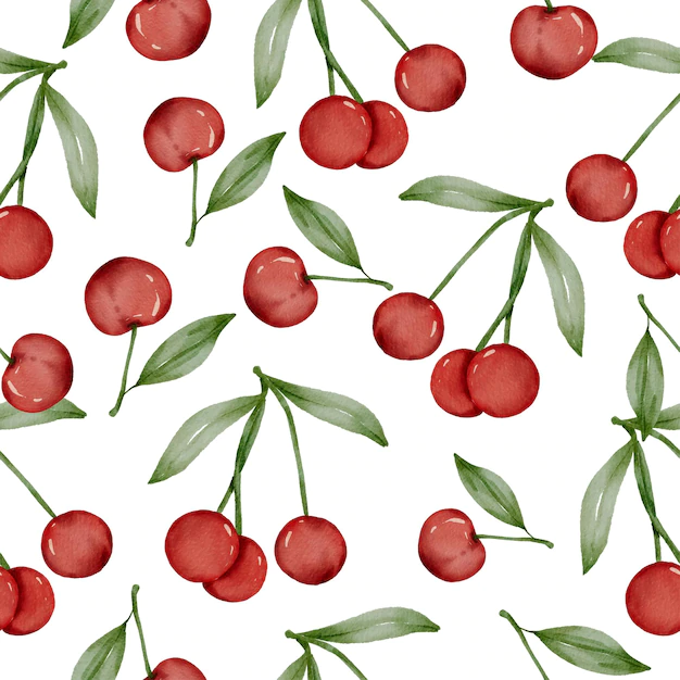 Free Vector | Seamless pattern of cherry and green leaf