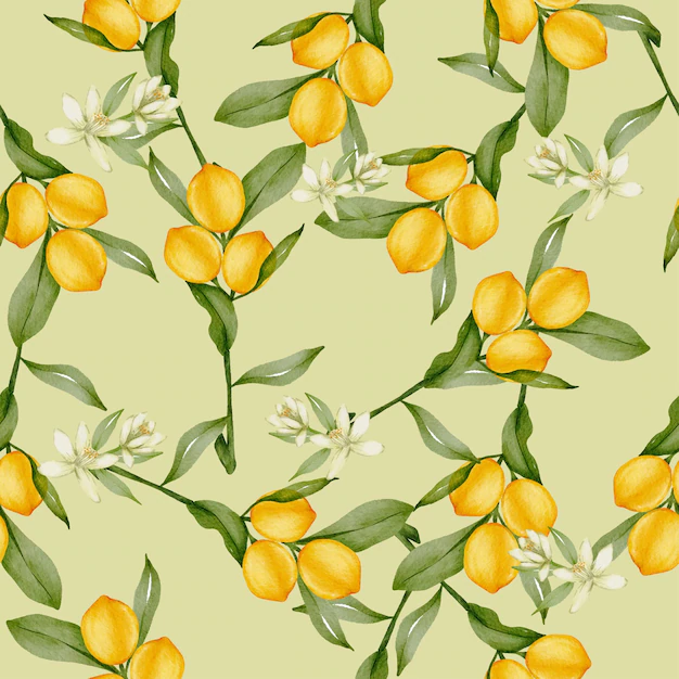 Free Vector | Seamless pattern of whole lemon citrus yellow fruit with green leaves