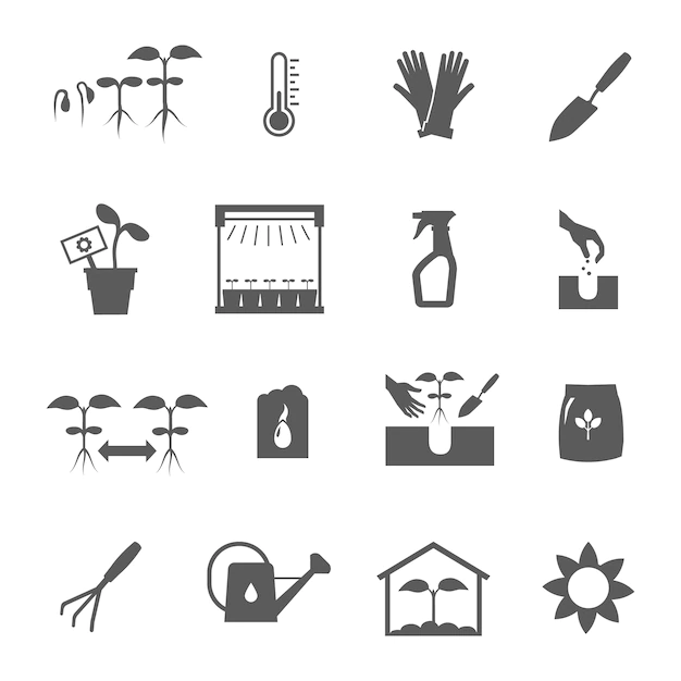 Free Vector | Seedling black and white icons set flat isolated vector illustration
