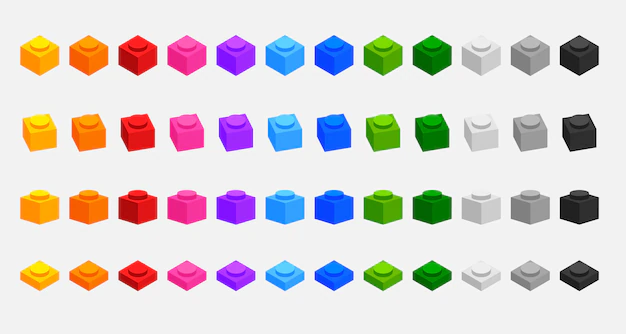 Free Vector | Set of 3d building blocks bricks in many colors
