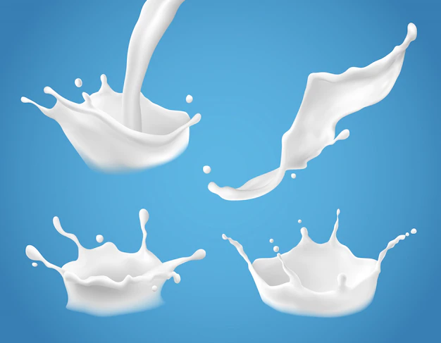 Free Vector | Set of 3d vector milk splash and pouring, realistic natural dairy products, yogurt or cream