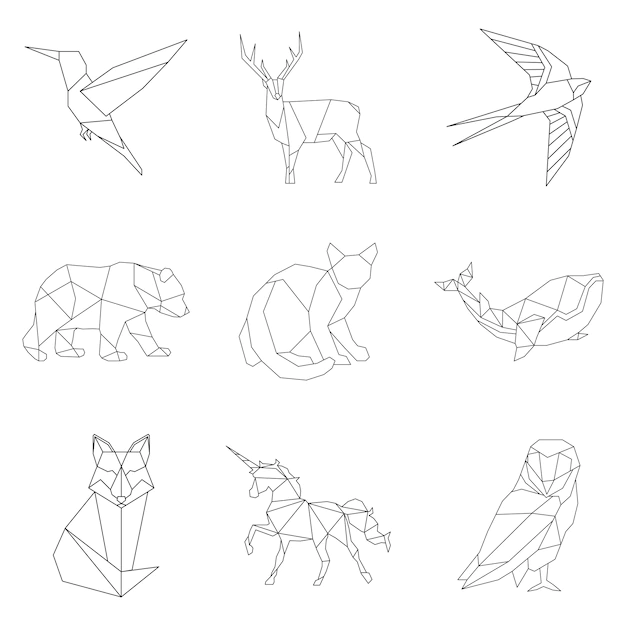 Free Vector | Set of animal linear illustrations