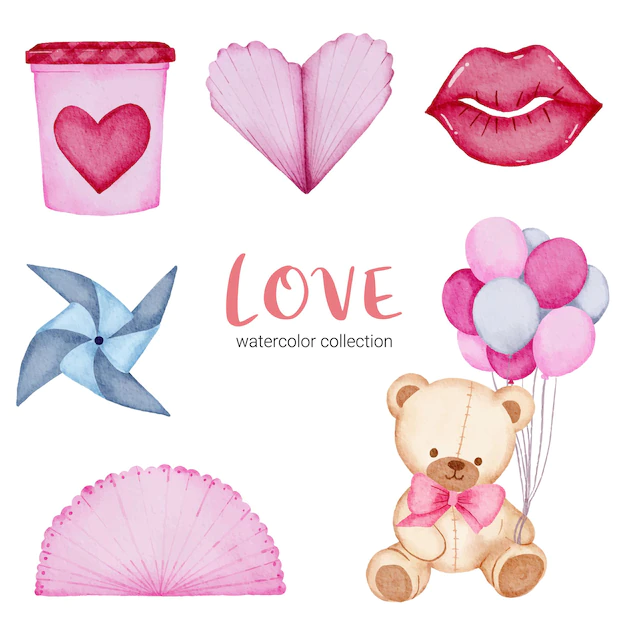 Free Vector | Set of big isolated watercolor valentine concept element lovely romantic red-pink hearts for decoration, illustration.