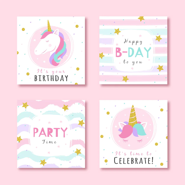 Free Vector | Set of birthday cards with glitter party elements