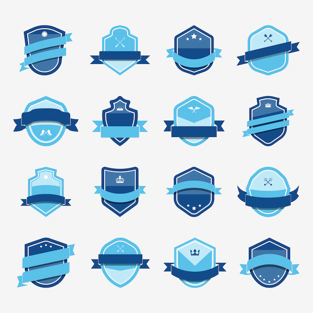 Free Vector | Set of blue shield icon embellished with banner vectors