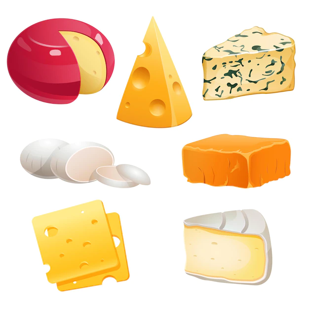 Free Vector | Set of cheese types roquefort brie and maasdam