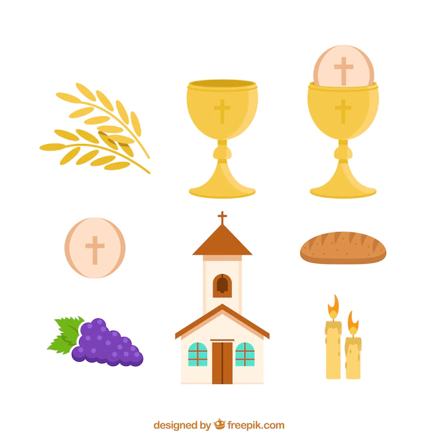 Free Vector | Set of church and objects of first communion