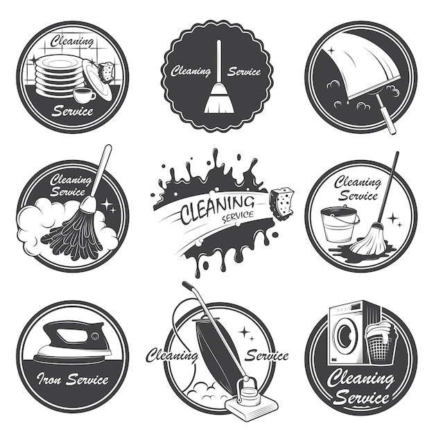 Free Vector | Set of cleaning service emblems, labels and designed elements.