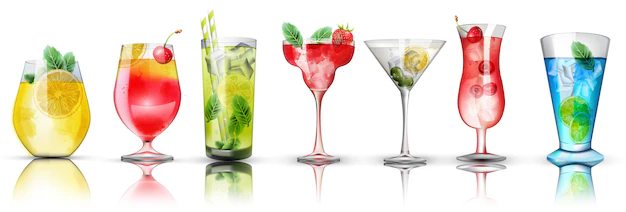 Free Vector | Set of colorful cocktails. bright colors. citrus and berries toppings