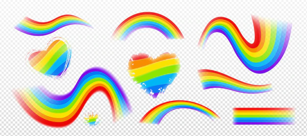Free Vector | Set of colorful rainbow with different shapes isolated.