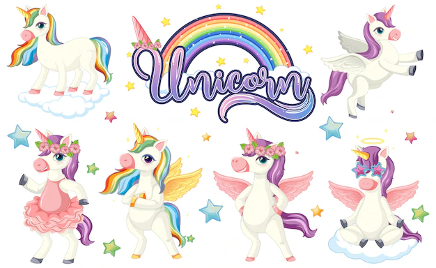 Free Vector | Set of colourful unicorn character