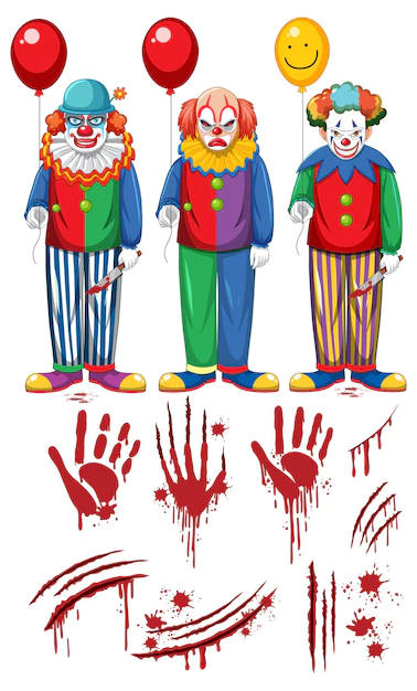 Free Vector | Set of creepy clown characters and elements