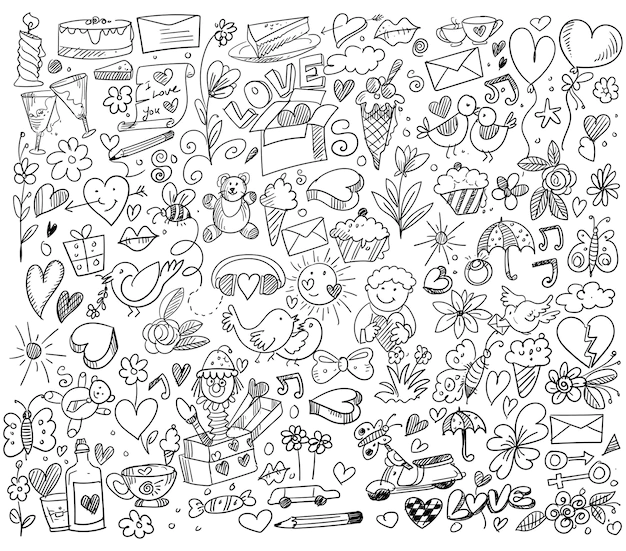 Free Vector | Set of different doodle hearts sketch design