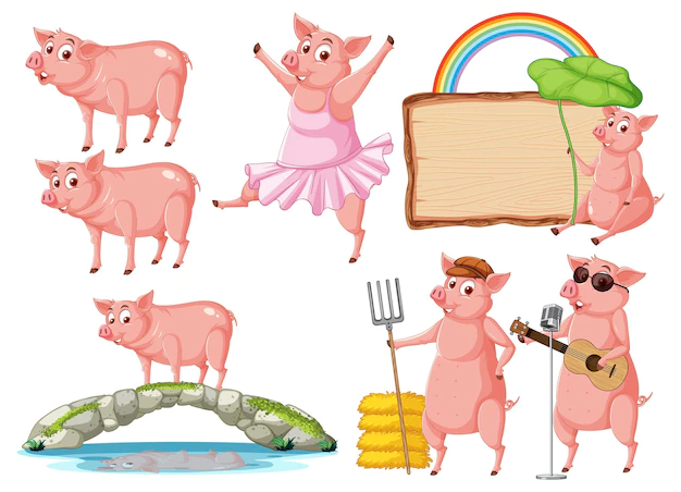 Free Vector | Set of different farm pigs in cartoon style