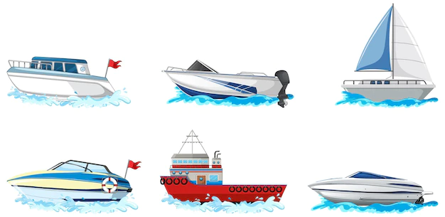 Free Vector | Set of different kind of boats and ship isolated on white background