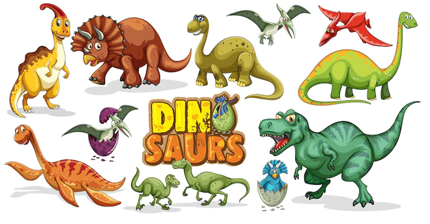 Free Vector | Set of dinosaurs cartoon character isolated on white background