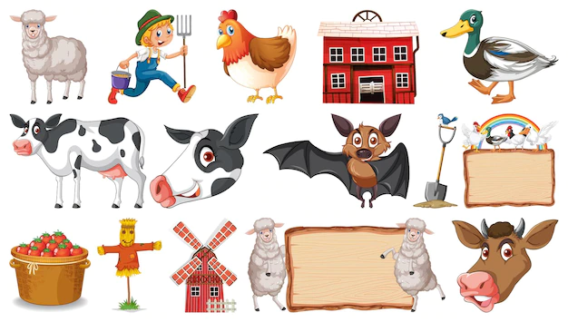 Free Vector | Set of farm animals on white background