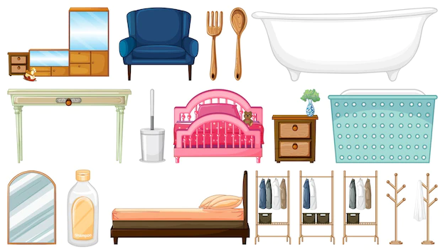 Free Vector | Set of furnitures on white background