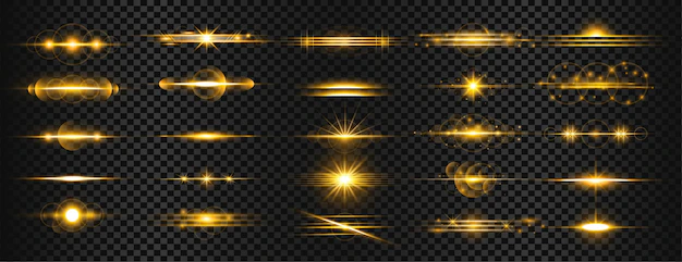 Free Vector | Set of golden transparent light lens flares streaks
