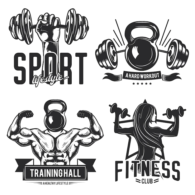 Free Vector | Set of gym emblems, labels, badges, logos. isolated on white