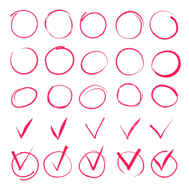 Free Vector | Set of hand drawn highlight red circles and check mark icons.