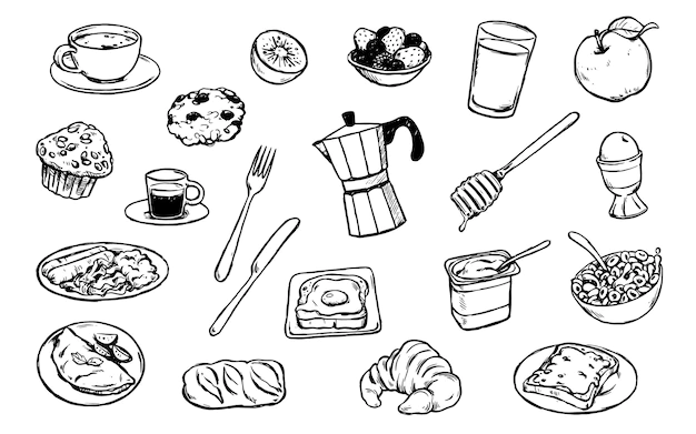 Free Vector | Set of handrawn breakfast doodles