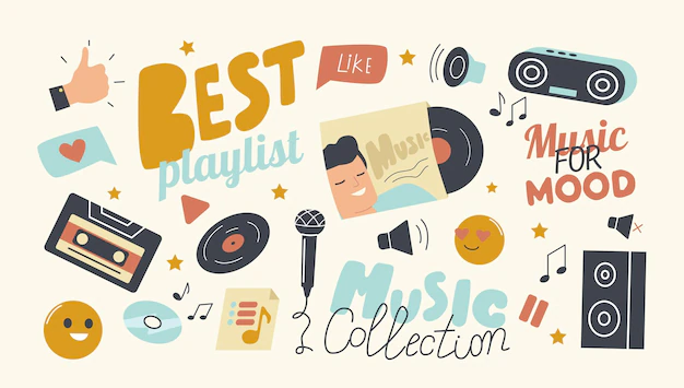 Free Vector | Set of icons best playlist for music collection theme