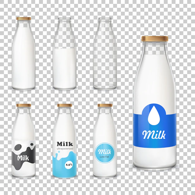 Free Vector | Set of icons glass bottles with a milk in a realistic style