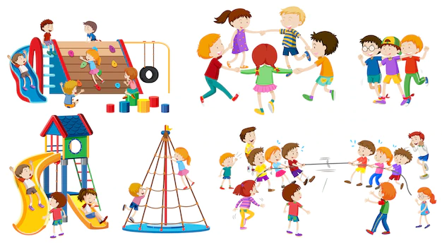 Free Vector | Set of isolated kid at playground