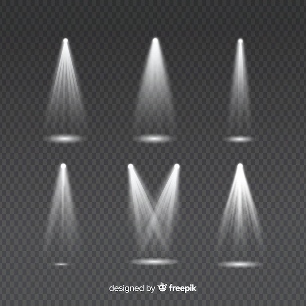 Free Vector | Set of light rays for white lighting illumination on transparent