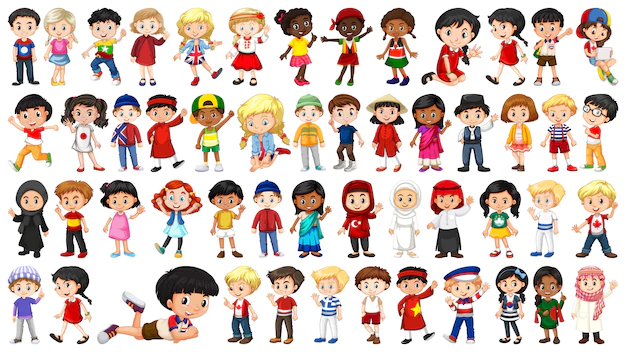 Free Vector | Set of multicultural kids character