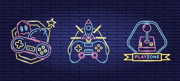 Free Vector | Set of objects related to video games in neon and linear style