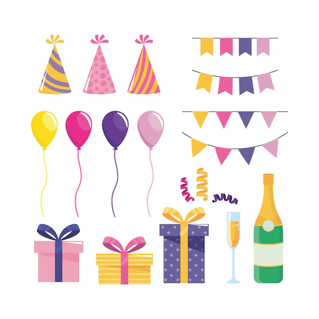 Free Vector | Set of party decoration with balloons and presents
