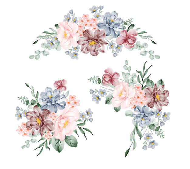 Free Vector | Set of pink blue flower arrangement watercolor illustration