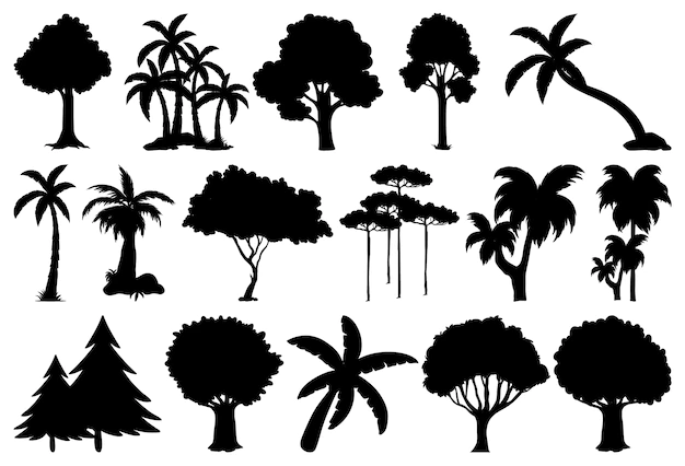 Free Vector | Set of plant and tree silhouette