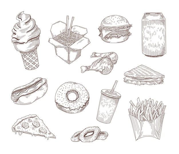 Free Vector | Set of popular american dishes hand drawn illustration