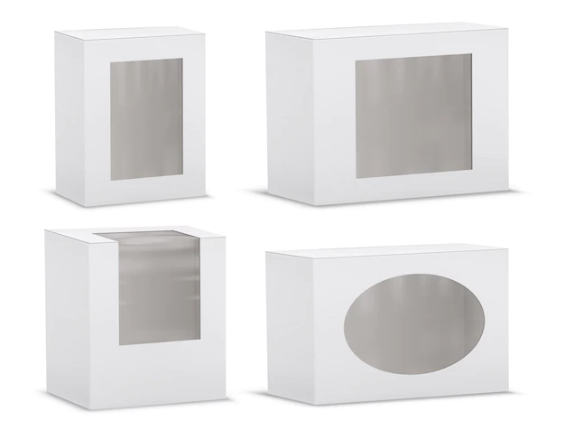 Free Vector | Set of realistic empty cardboard boxes with transparent windows