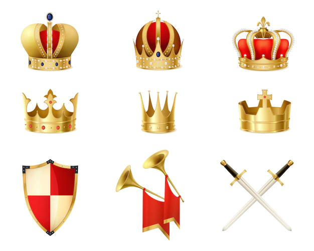 Free Vector | Set of realistic golden royal crowns