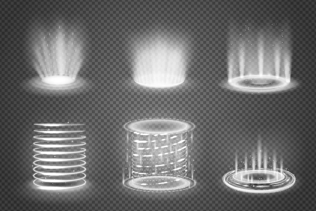 Free Vector | Set of realistic monochrome magic portals with light effects on transparent background isolated  illustration
