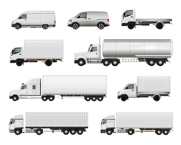Free Vector | Set of realistic white cargo vehicles