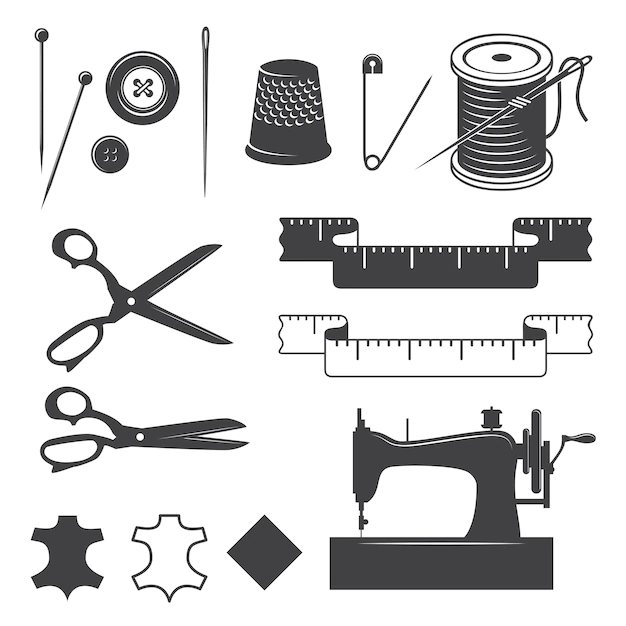 Free Vector | Set of sewing desinged elements monochrome style